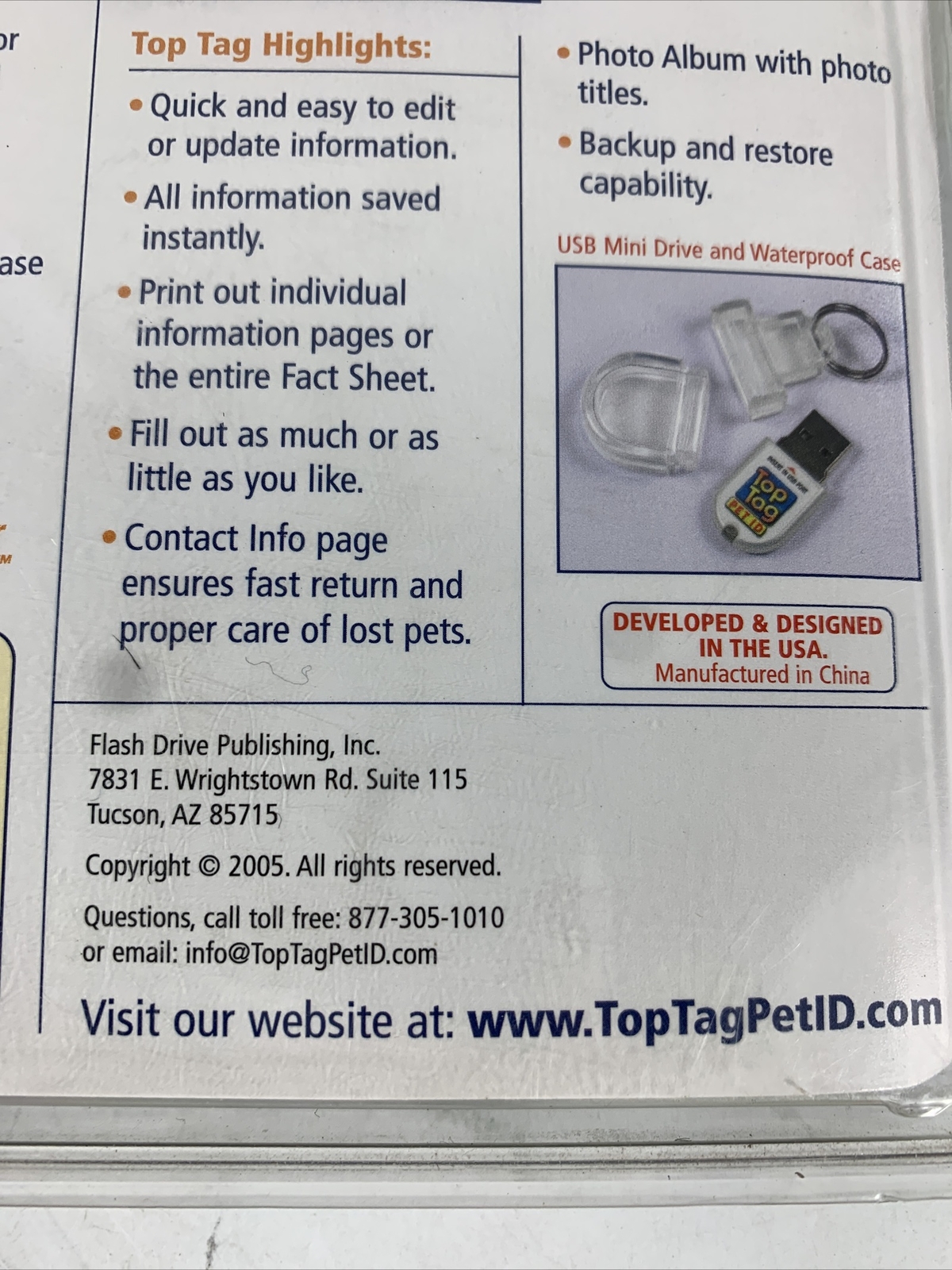 Top Tag Complete-Care Pet ID Tag. New