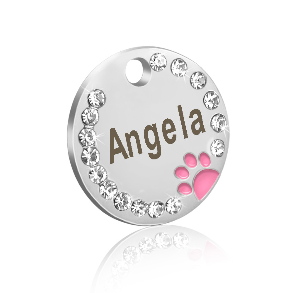 Paw Rhinestone Personalized Dog Tags Pet Cat ID Name Tag Engraved Free Hair Bows