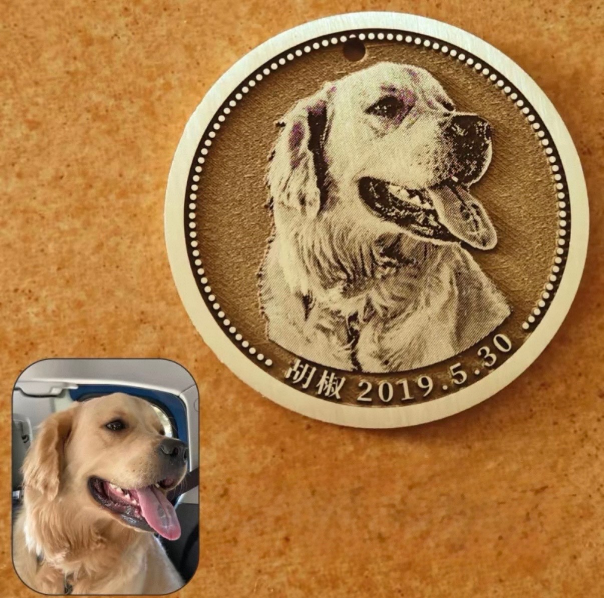Custom Pet Photo ID Tag | 4 Border Styles & 4 Sizes | Solid Brass Coin
