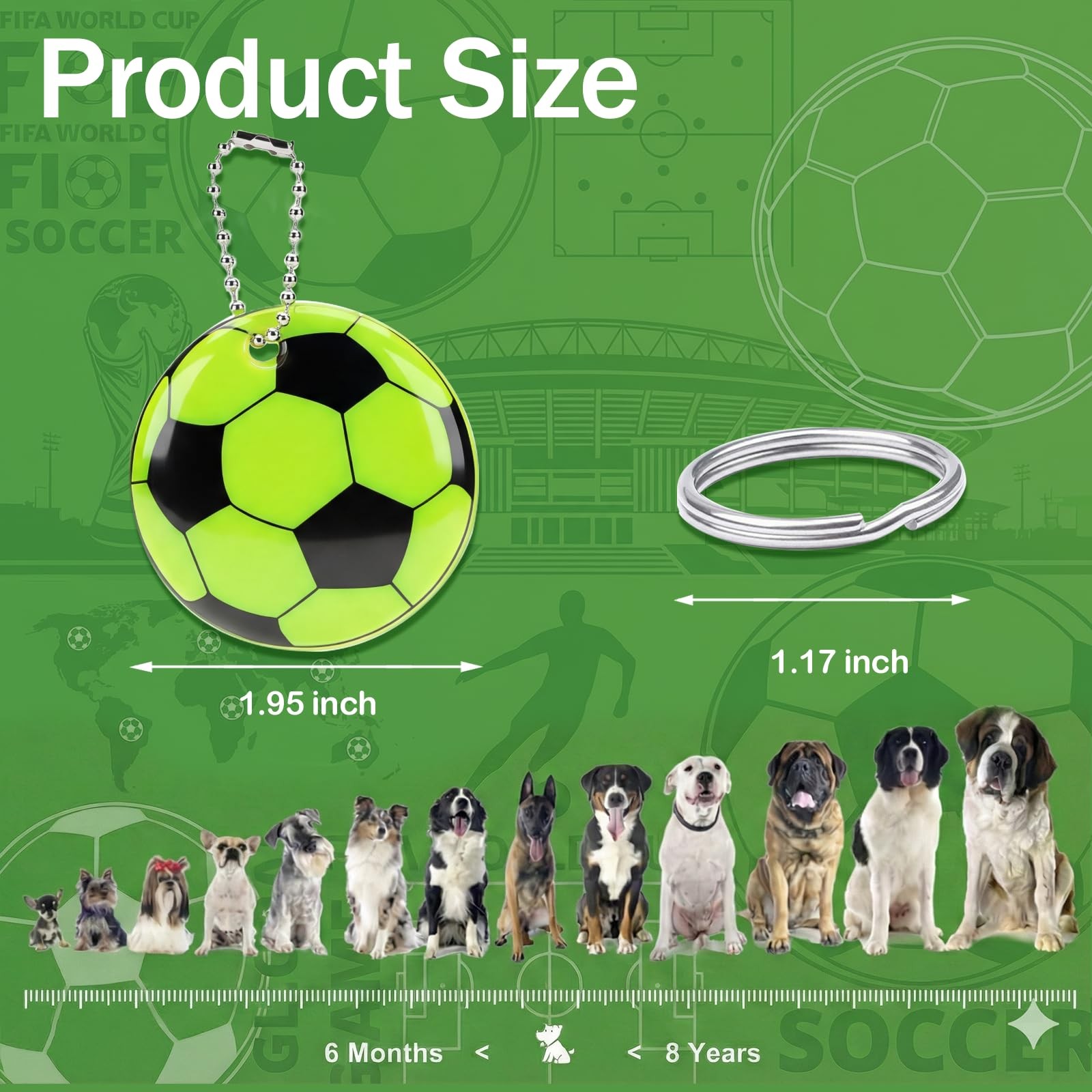 Dog Collar Charms Keychain Reflector 6 Pcs, High Visibility Green,silver