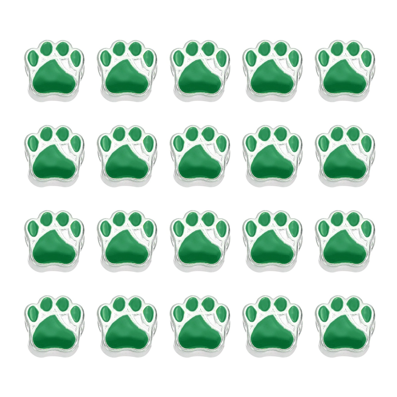 Enamel Paw Print Charms, Alloy Dog Cat Paw Large Hole Beads, 20Pcs(Green)