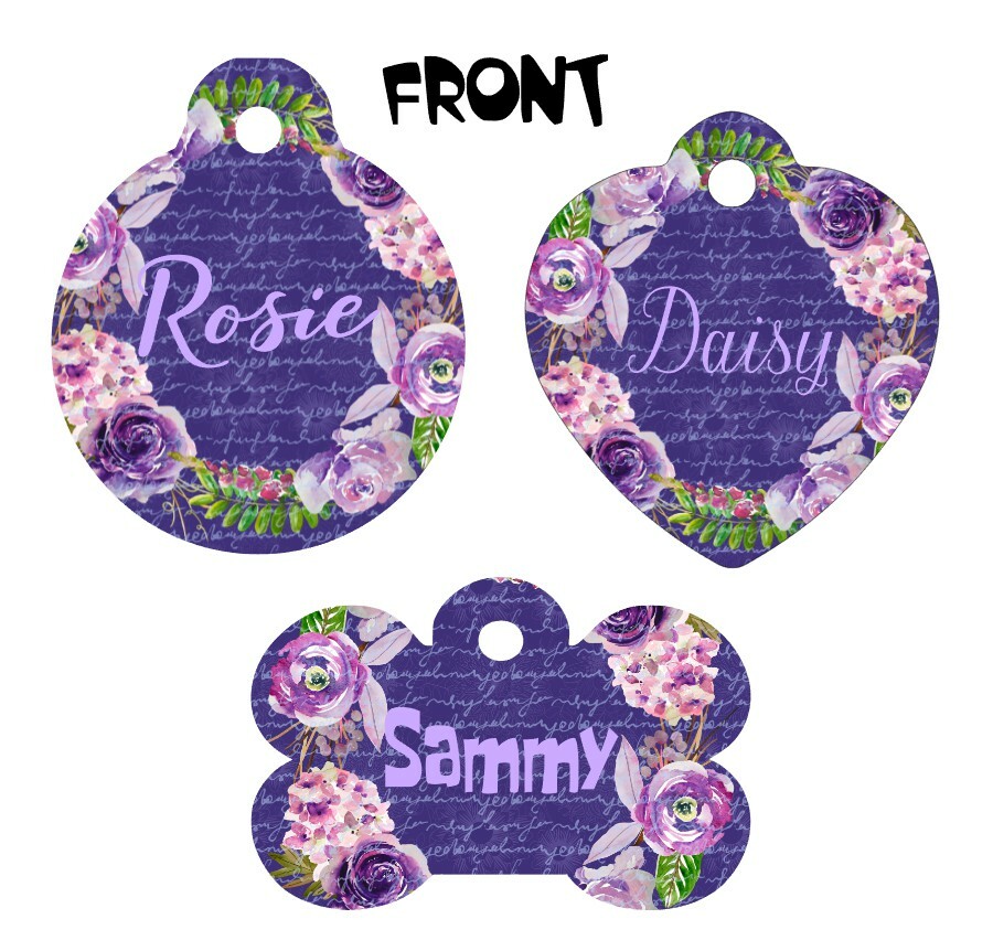 Pet ID Tag Floral Personalized Custom Double Sided Pet Tag w/name & number