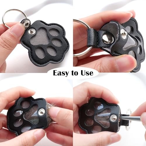 Pet Memorial Leather Paw Keychain Keyring Cat Dog Hair