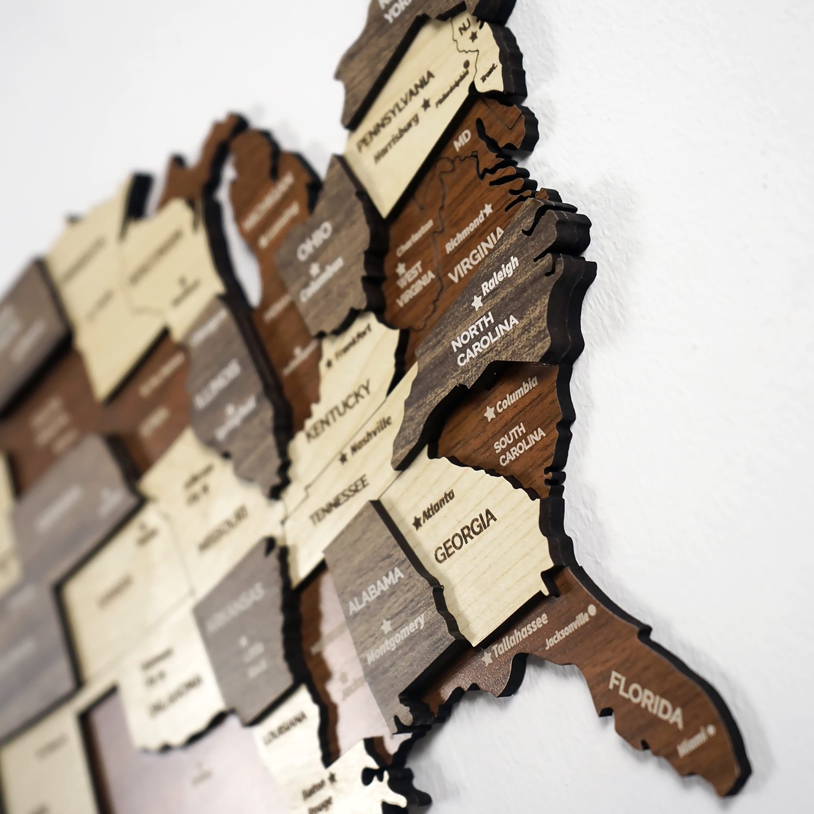 Colorfull Worlds 3D Wooden USA Wall Art, Gift for American Friend, United Sta…