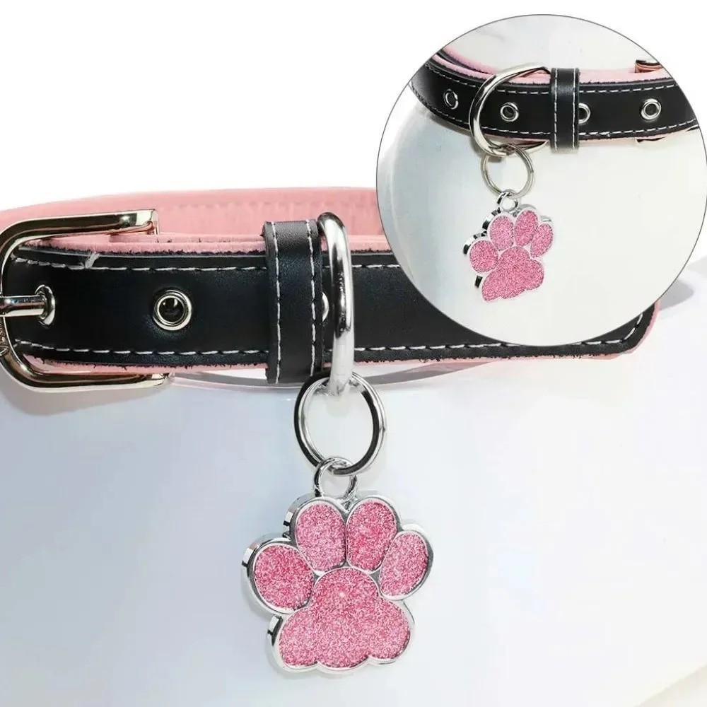 Paw Glitter Dog Tags Engraved Cat Puppy Pet Accessories Paw Glitter Pendant