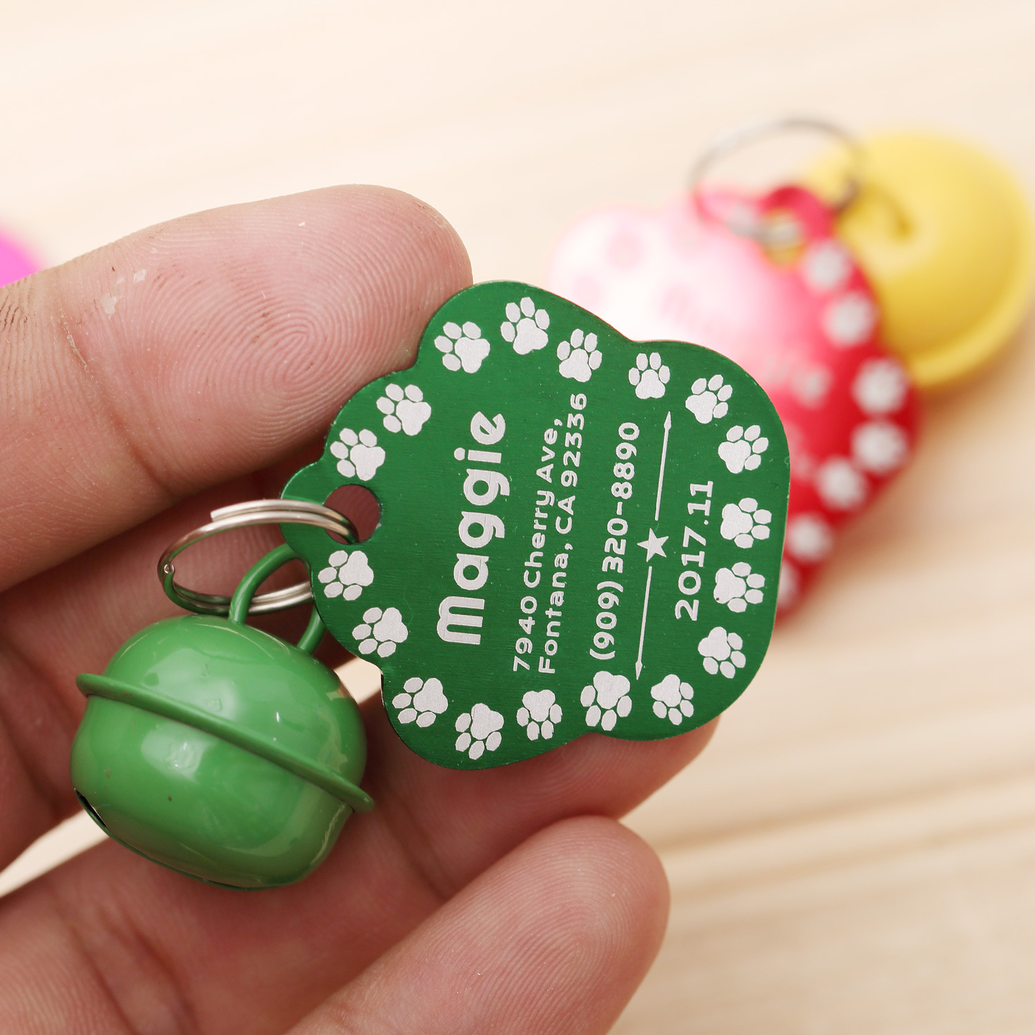 CUSTOM ENGRAVED PERSONALIZED PET TAG ID DOG CAT NAME TAGS WITH BELL ENGRAVED