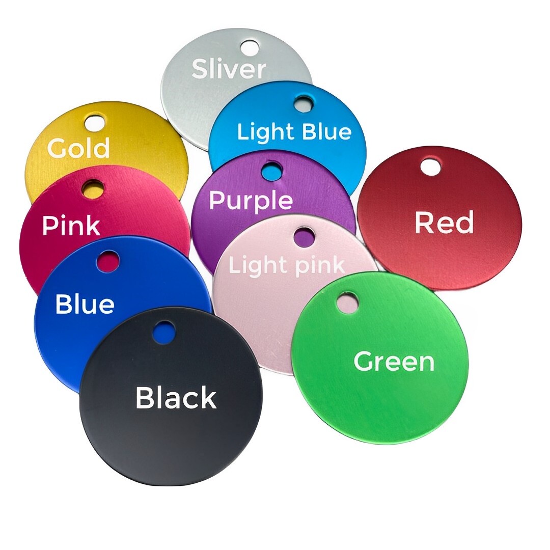 CUSTOM ENGRAVED PERSONALIZED PET TAG ID DOG CAT NAME TAGS ALUMINIUM / ROUND