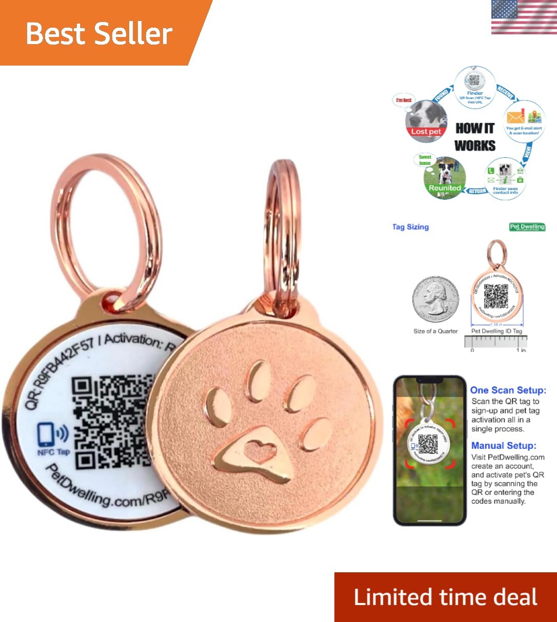 Smart QR + NFC Pet ID Tags for Dogs – Durable & Waterproof – Smart Pet Tags w…