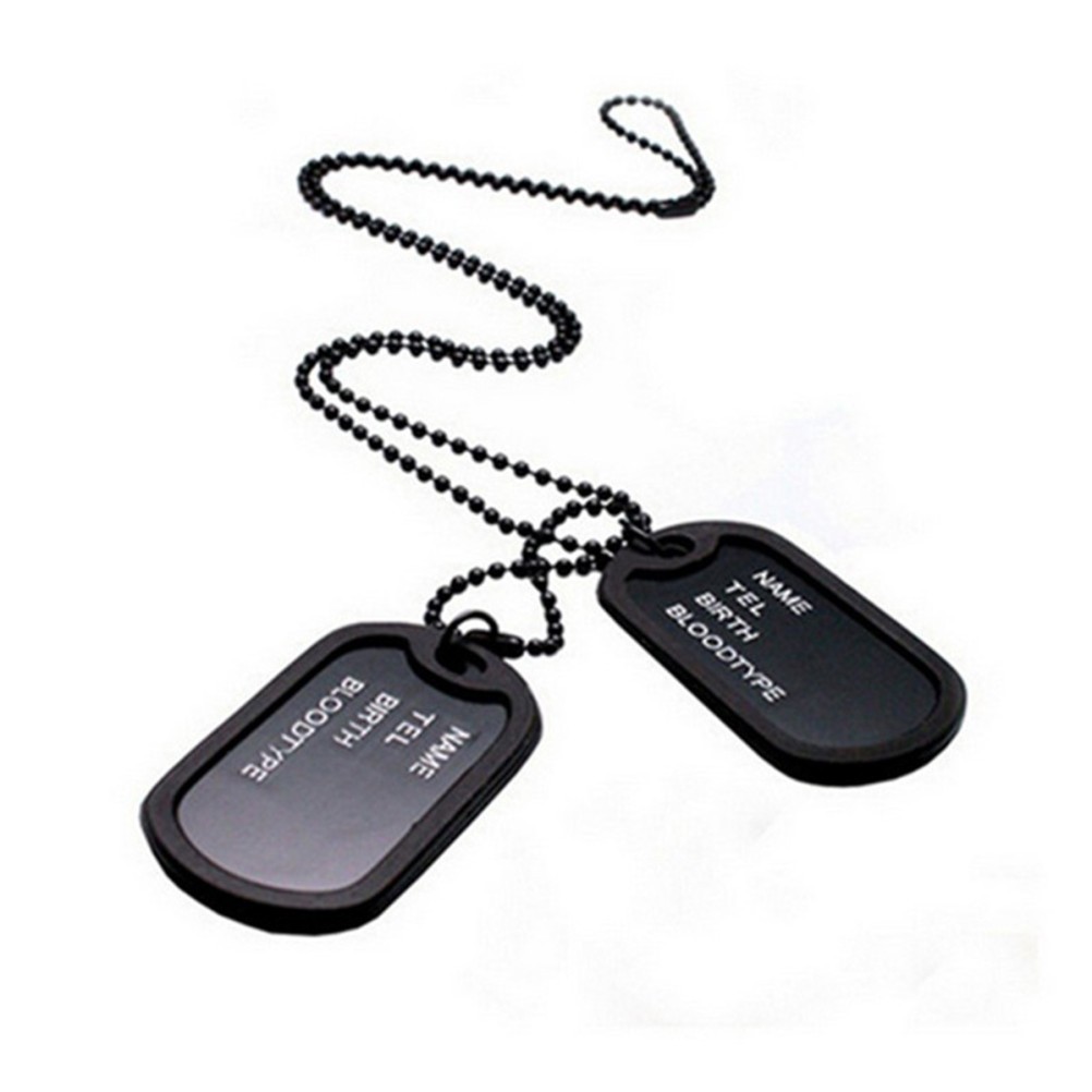 Military Dog Tag Double Necklace ID Tags with Chains and Silencers Black