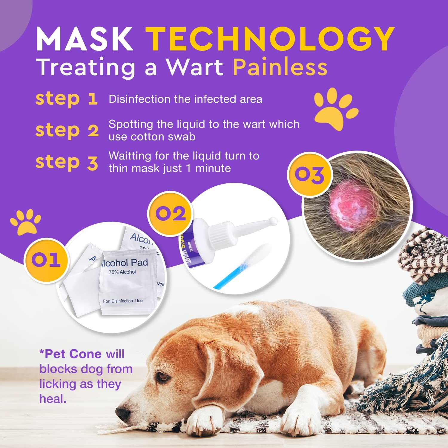 Dog Wart & Skin Tag Remover, Natural, Painless, Safe for Pets 6+ Months