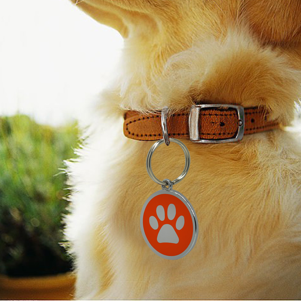 Paw Print Personalized Dog Tag Custom Name ID Collar Tag Engraved Free Clicker