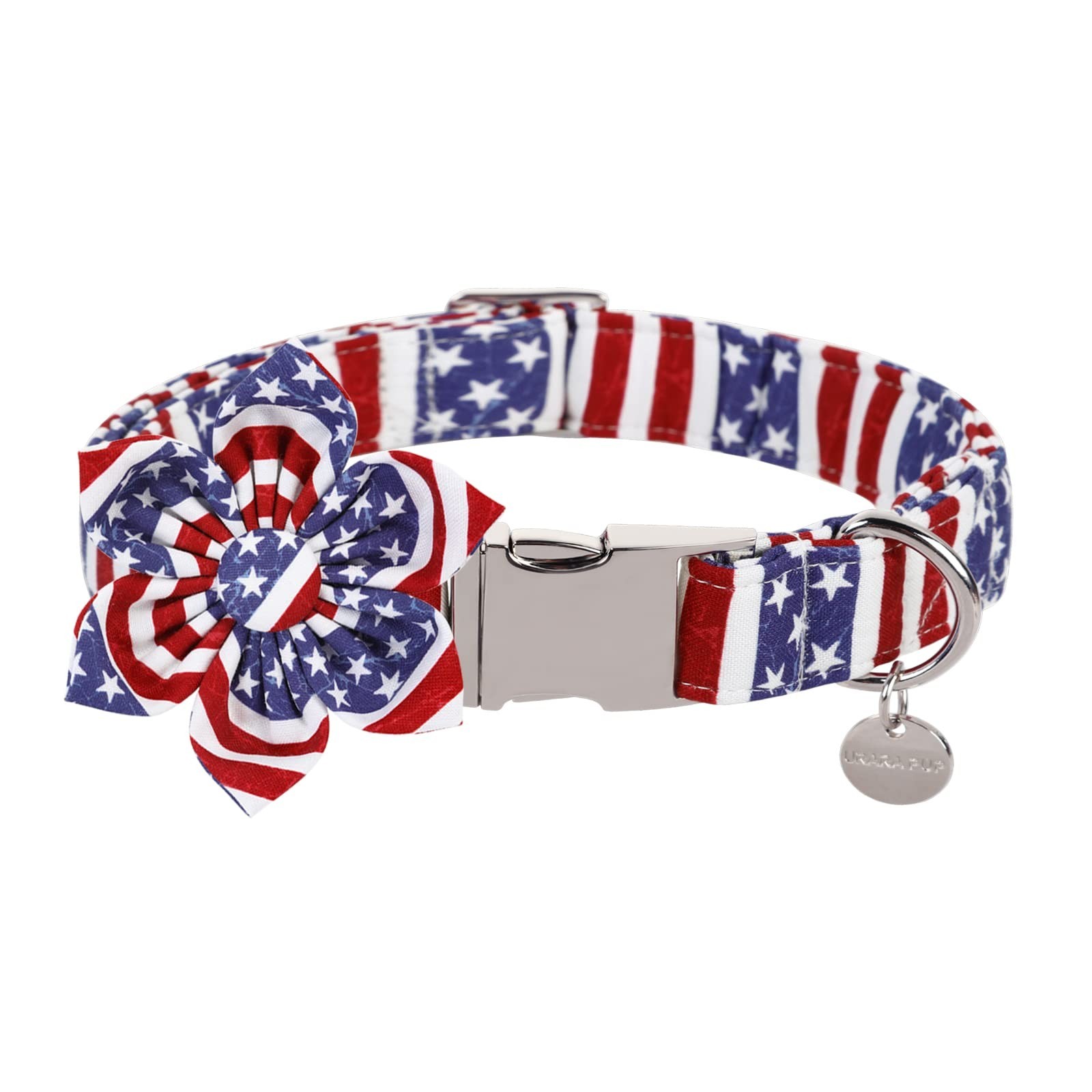 Dog Collar with Flower, 4th of July Comfortable Cotton Dog Collar, American F…