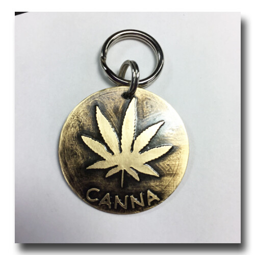 Marijuana Cannabis Pet ID Dog Name Tag Free Engraving Brass Copper Nickel Silver