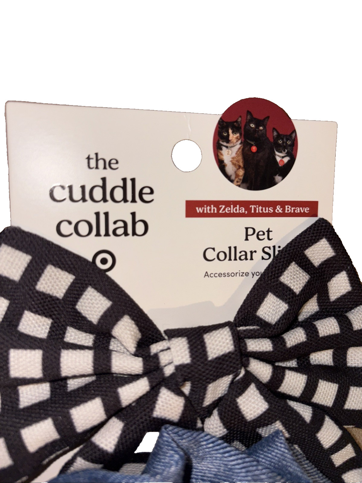 The Cuddle Collab Pet Collar Slides Denim & Black White Plaid Dog Bows New