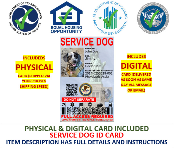 ADA HOLOGRAPHIC SERVICE DOG ID ONE SIDE ONLY PHYSICAL & DIGITAL CARD