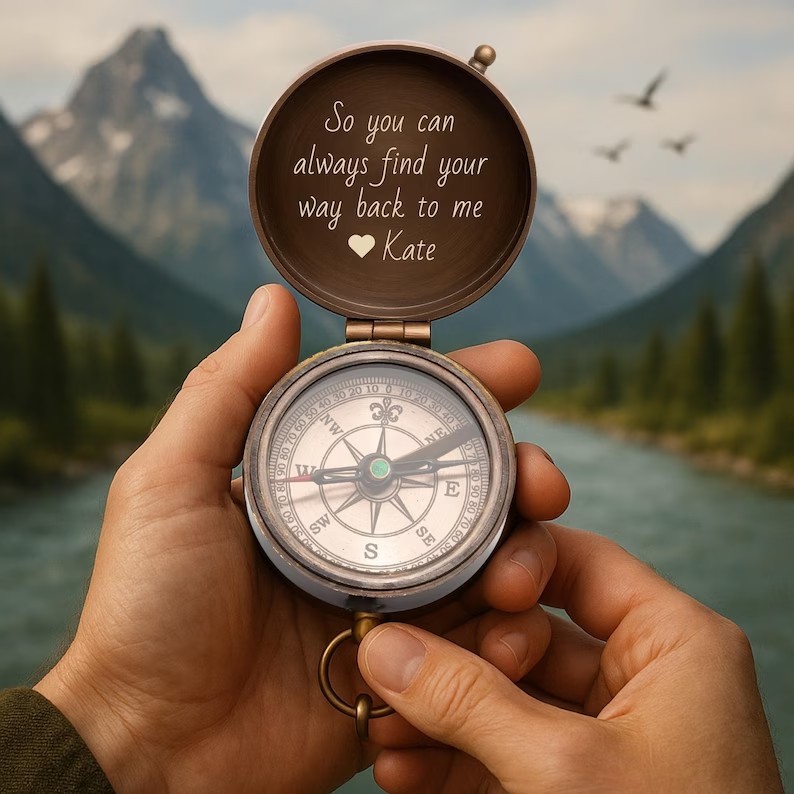 Personalized Engraved Compass Gift: Custom Working Vintage Antique Brass Pocket