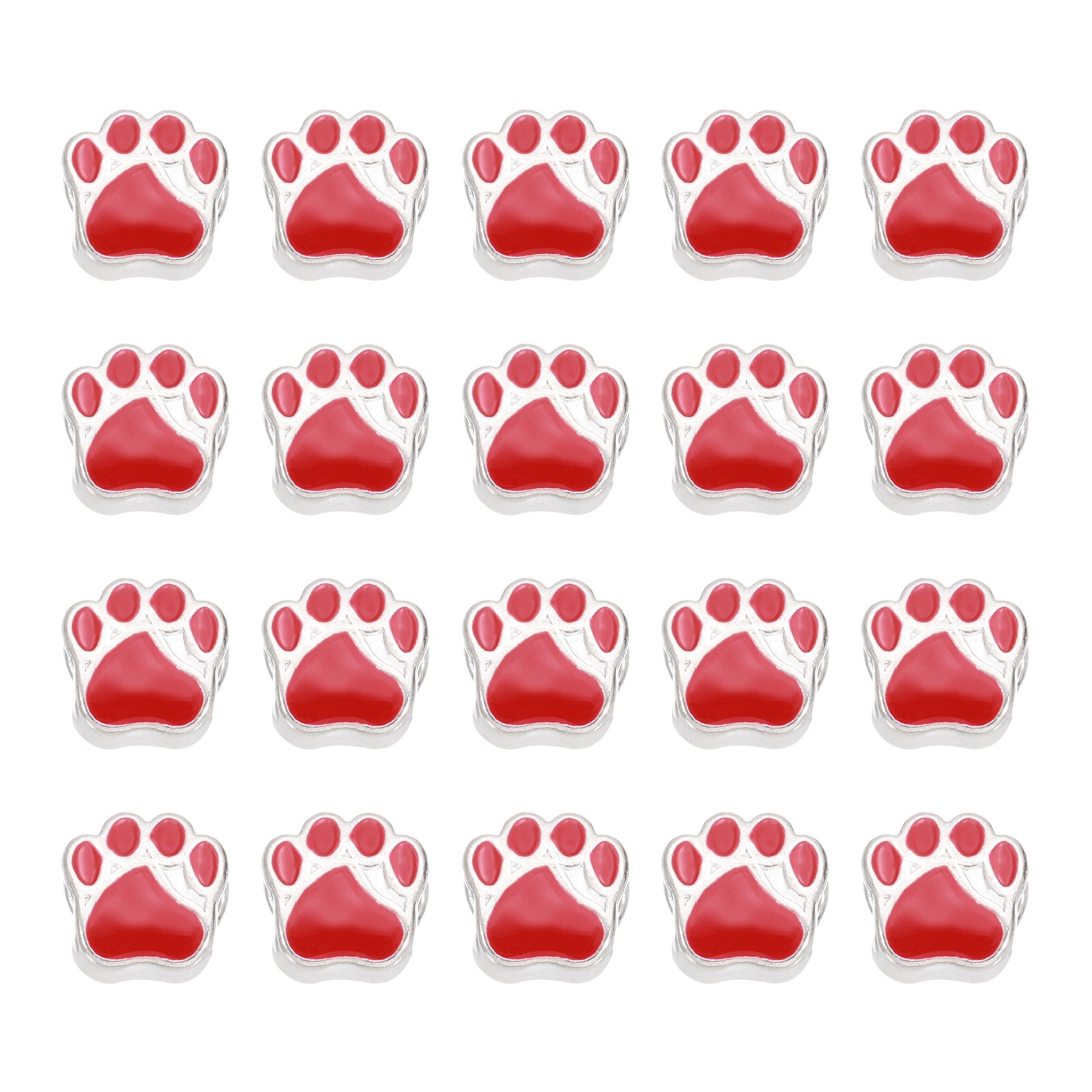 Enamel Paw Print Charms, Alloy Dog Cat Paw Large Hole Beads, 20Pcs(Red)