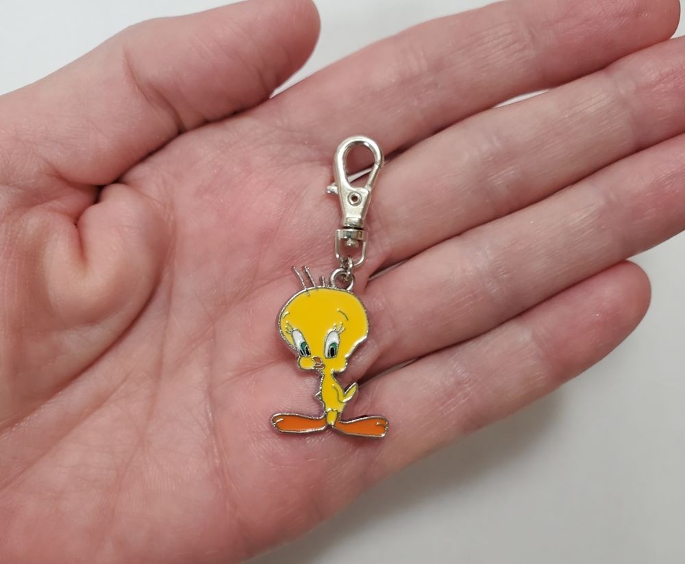 TWEETY BIRD CHARM ZIPPER PULL PURSE WALLET BACKPACK OR DOG CAT COLLAR JEWELRY