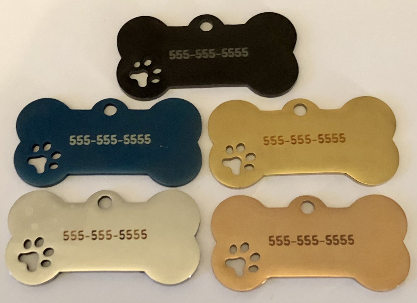 Dog Tag Personalized Custom Engraved – Bone w/ Paw (Choice of Color) 2 Sided