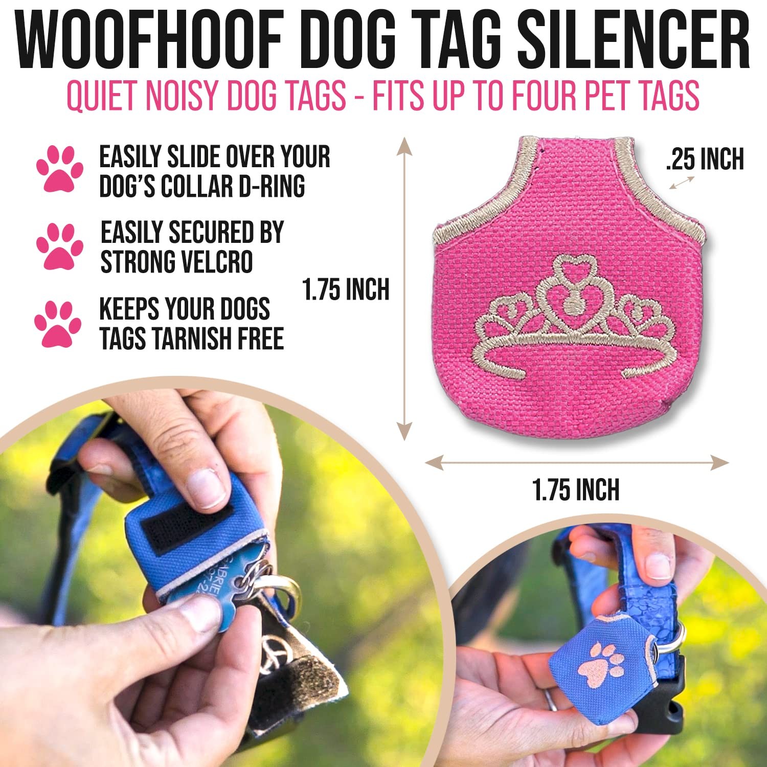 Dog Tag Silencer, Pink Princess – Quiet Noisy Pet Tags – Fits Up to Four Pet …