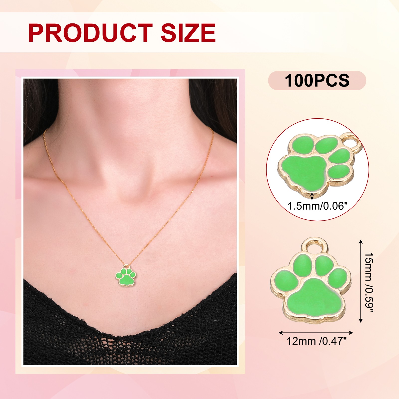 Enamel Paw Print Charm, 100Pcs Alloy Enamel Pendants , Green/gold