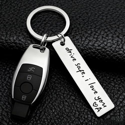 Drive Safe Keychain for Him Personalized with Engraved Initial & Drive Safe I A