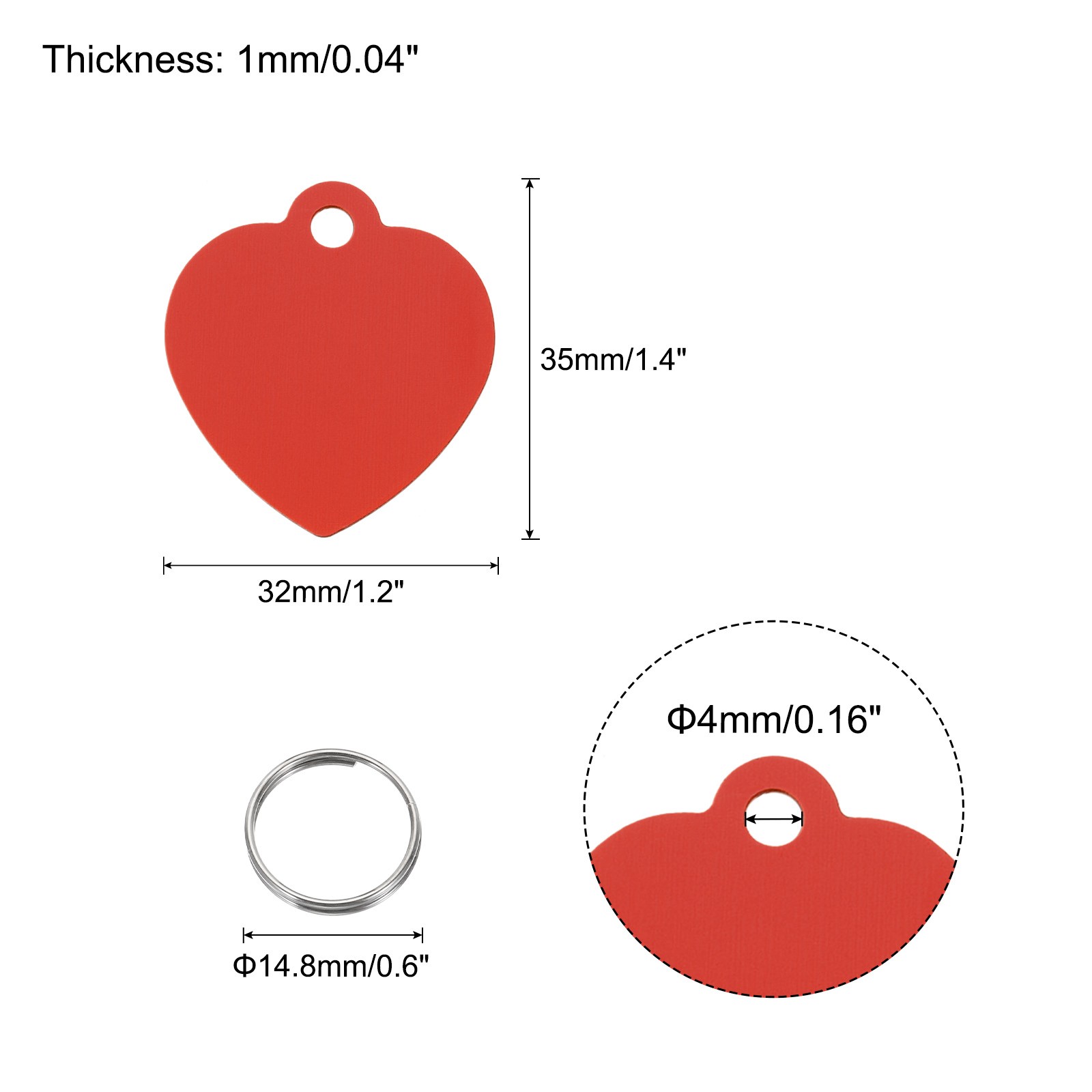 Pet ID Tags, Engraving Tags, Heart-Shape Dog ID Tag, Red Blank Tags, 20pcs