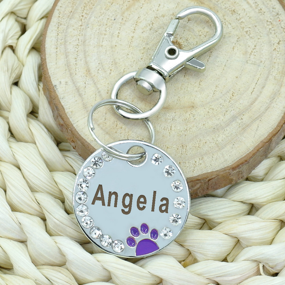 Dog Tags Personalized ID Name Engraved Pet Cat Dog Bling Rhinestone Cute Paw Tag