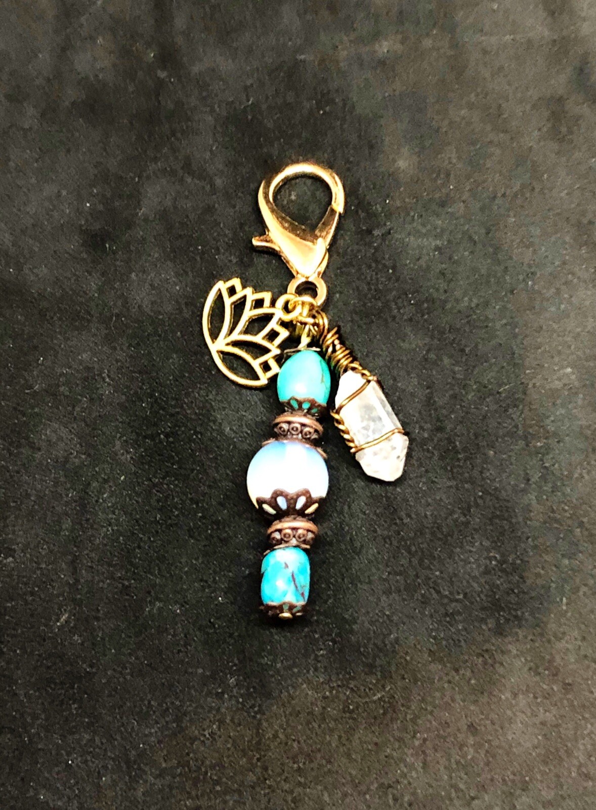 Moonstone & Turquoise Crystal Pet Charm, Collar Charm, Lotus Flower Pet Charm