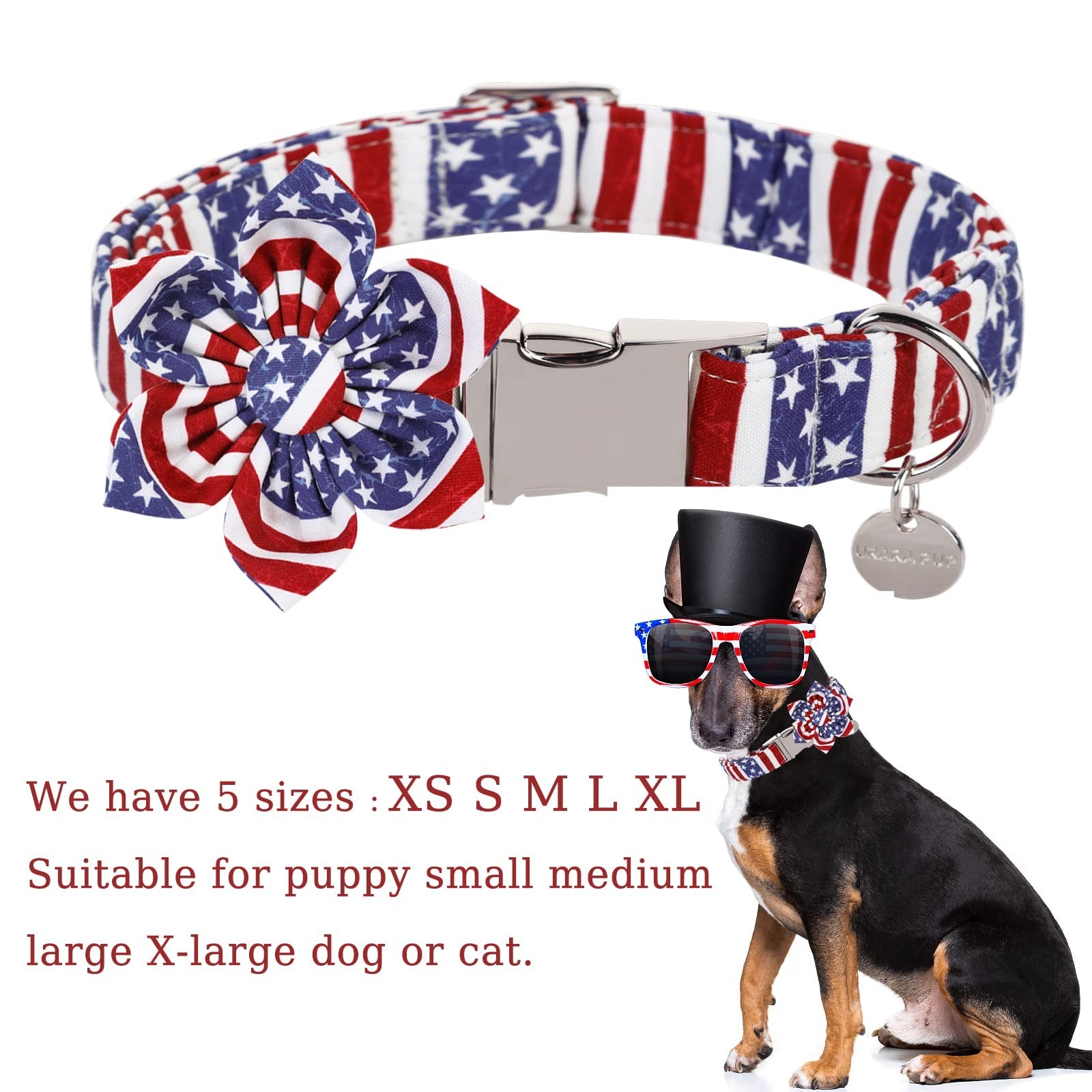 Dog Collar with Flower, 4th of July Comfortable Cotton Dog Collar, American F…