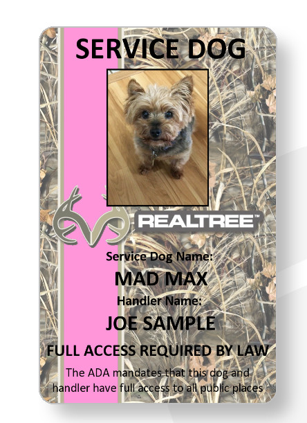 Realtree Pink Service Dog/Emotional support/Therapy Dog ID card