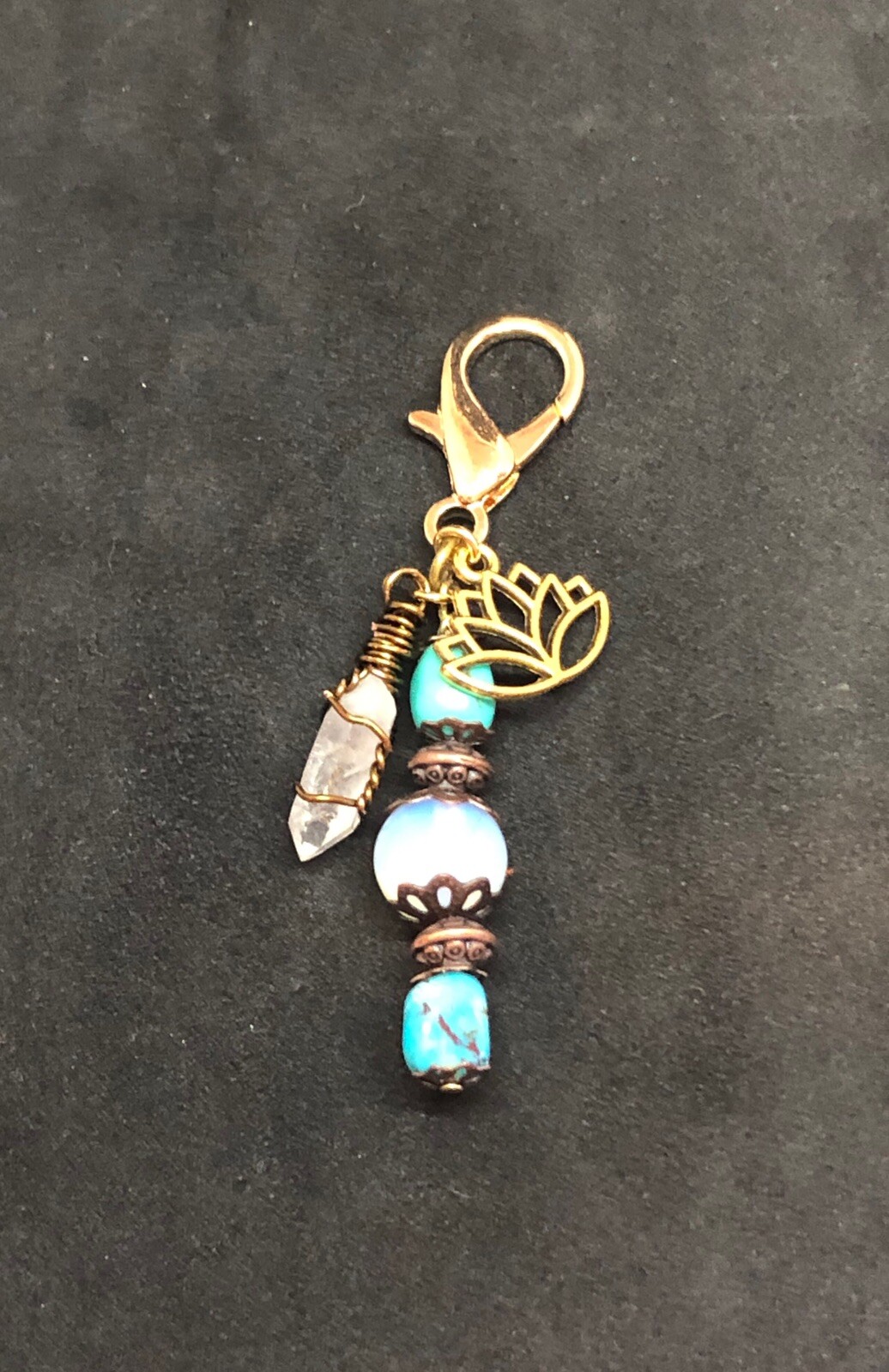 Moonstone & Turquoise Crystal Pet Charm, Collar Charm, Lotus Flower Pet Charm