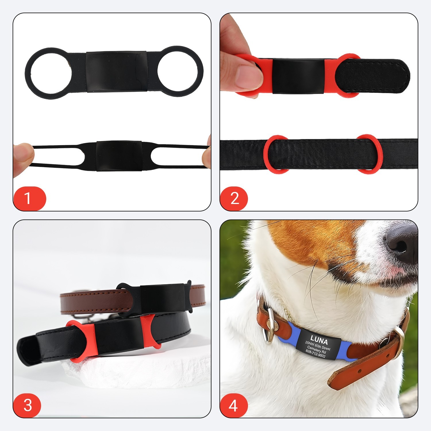 Personalized Slide-On Collar Pet ID Tag, Dog Cat Tag with Name + Contact Info