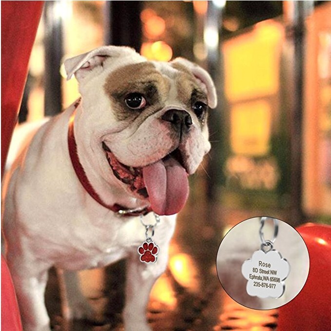 Personalized Paw Glitter Dog Tags Engraved Cat Puppy Pet ID Name Collar Tag New