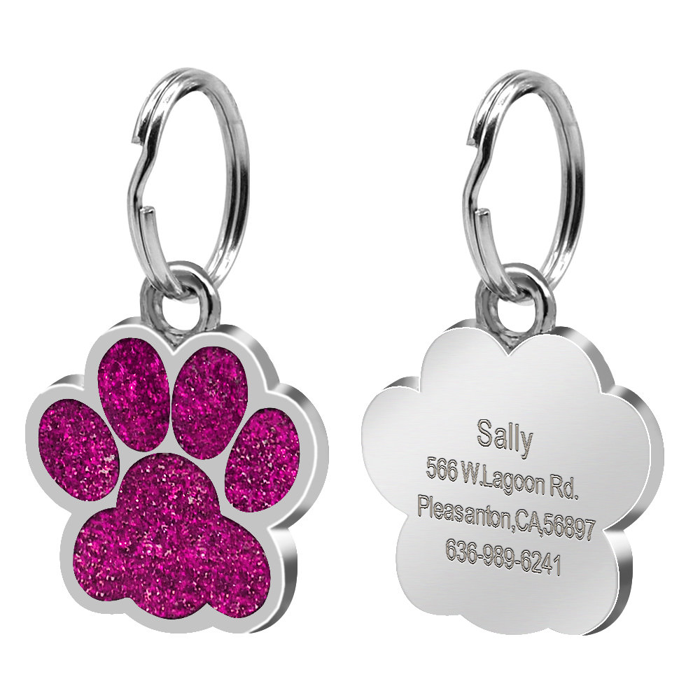 Personalized Dog Tags Engraved Puppy Pet ID Name Collar Tag Paw Glitter+ Whistle