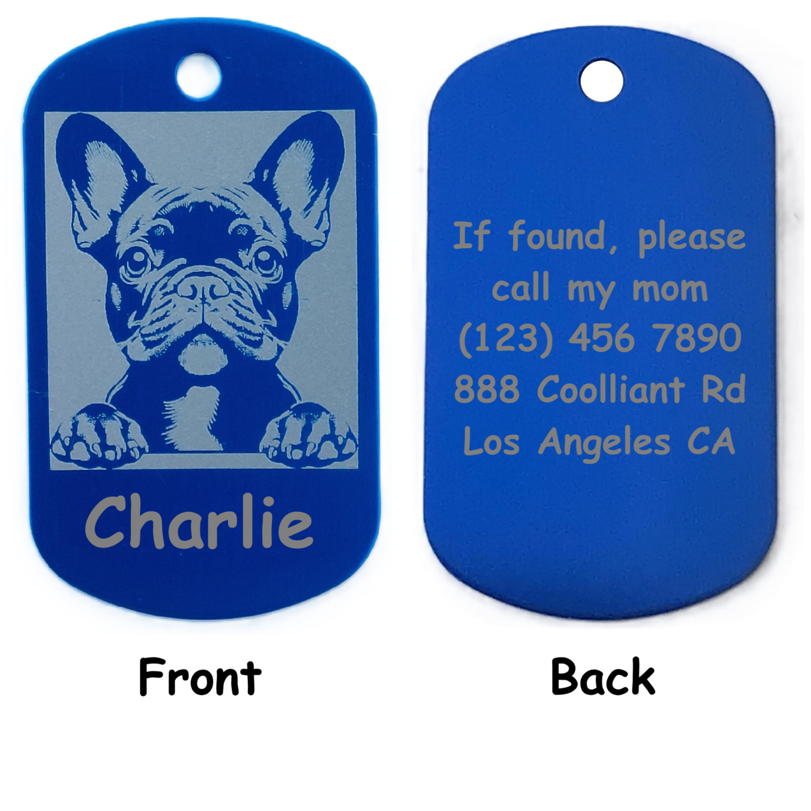 Rectangular Personalized French Bulldog ID Tag – Dog Name Tag for Pet Collar
