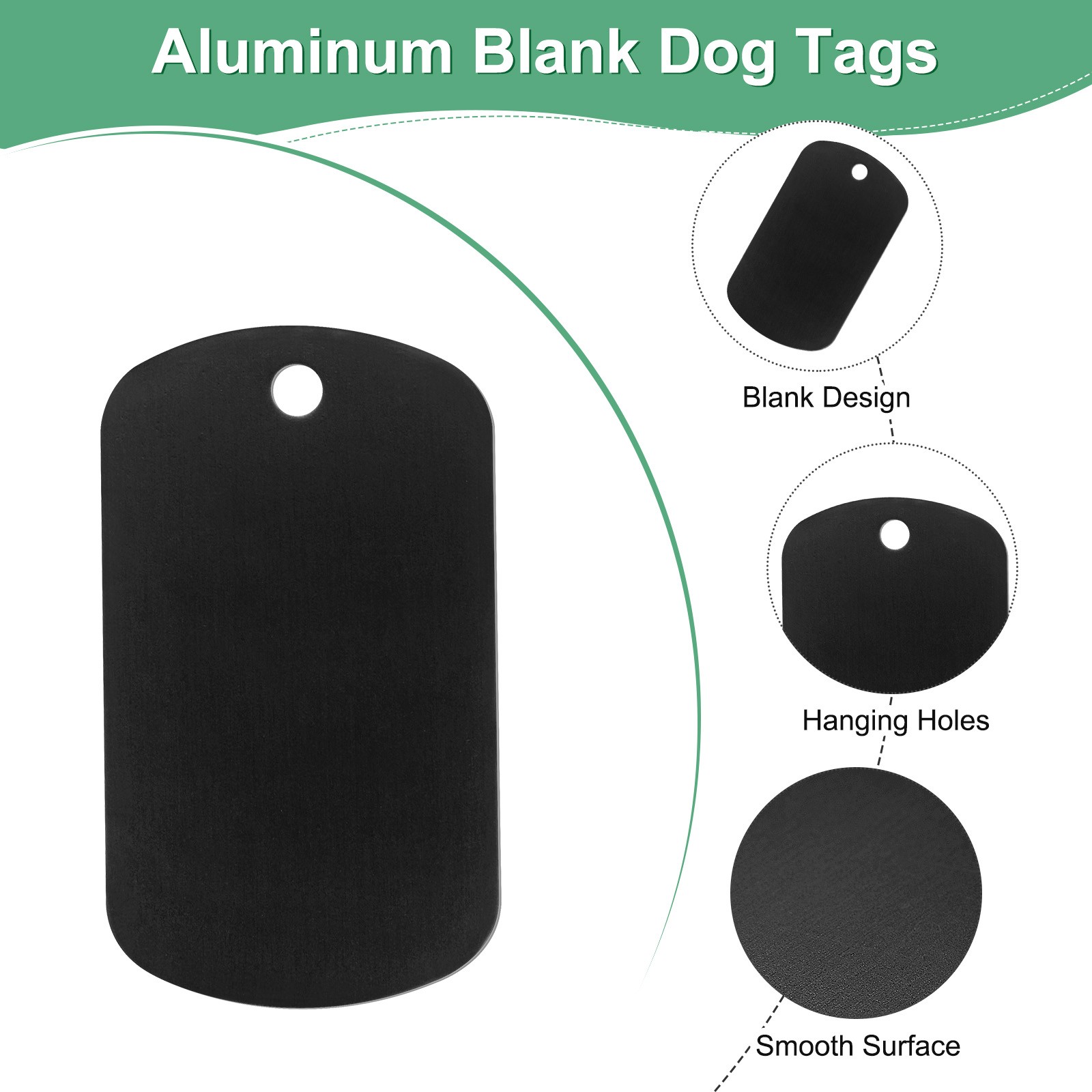 20-Pack 2″ x 1.18″ x 0.04″( L x W x T ) Blank Dog Tags [Black, 1 Hole]