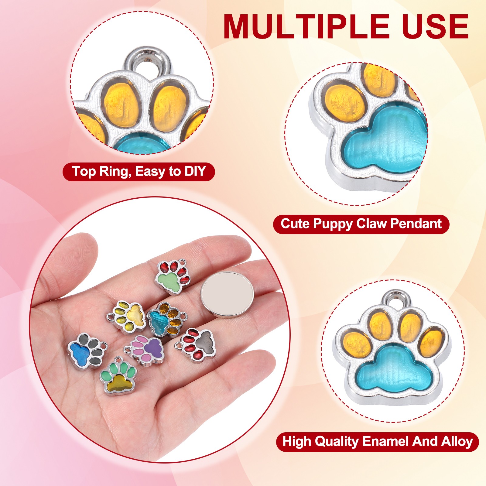 Enamel Paw Print Charm, 20Pcs Alloy Enamel Pendants, Yellow/Lake Blue