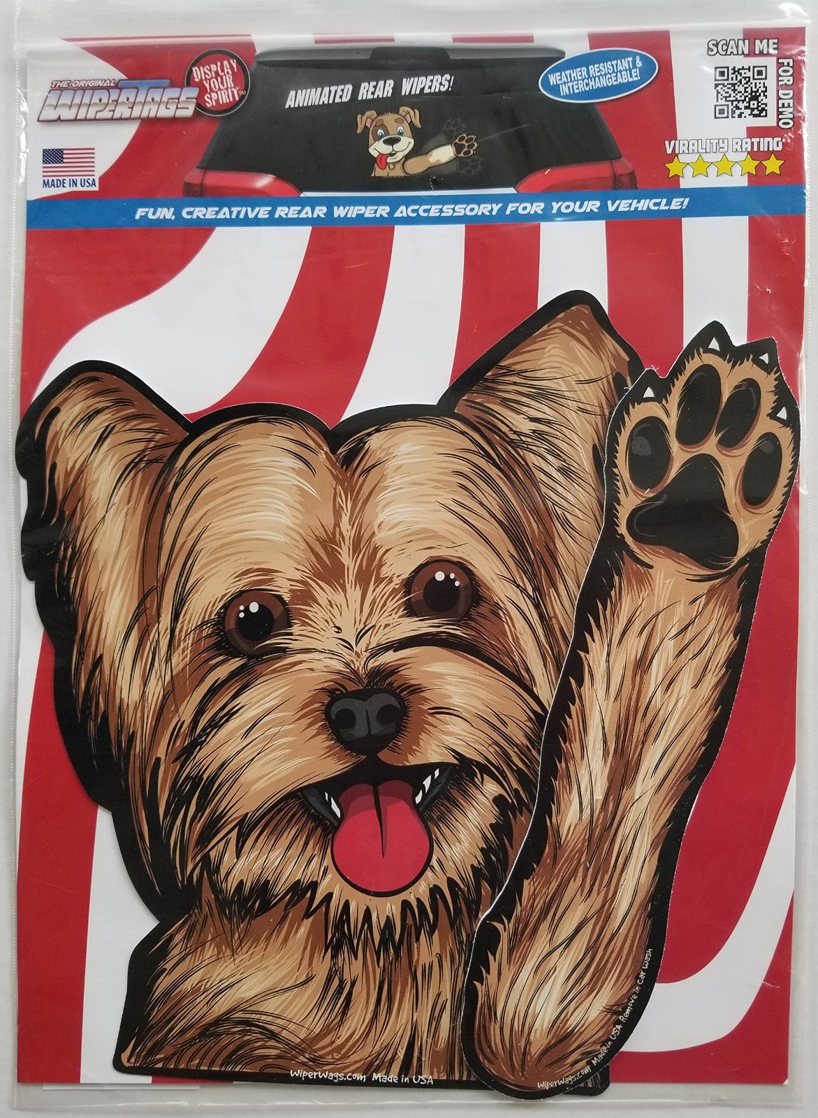 Yorkie Dog Waving Wiper Tags with Decal for Rear Vehicle Wipers – Cute Pet Acces