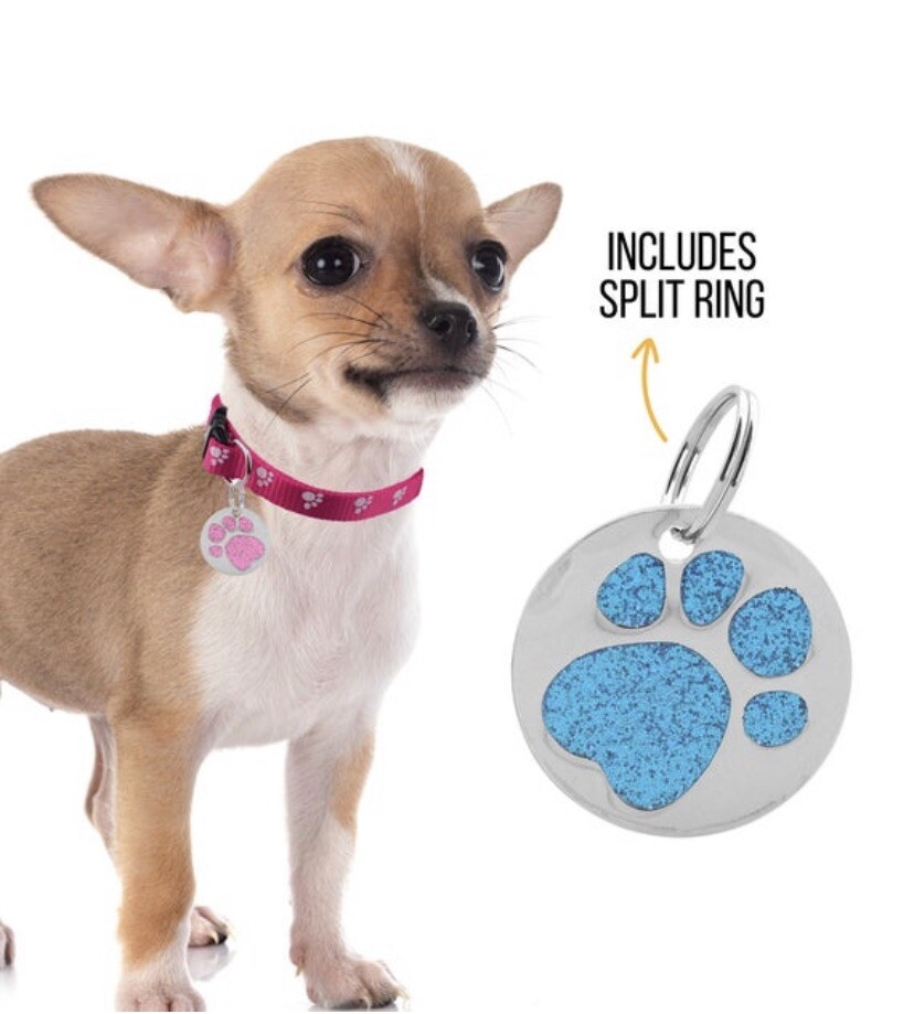 Sparkling paw print shape dog ID tag Silent Tags Dog Id tag Custom Paw Dog Name