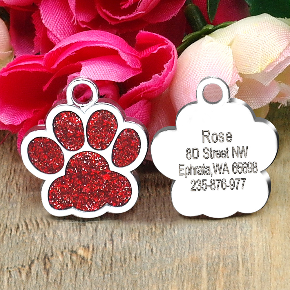 Personalized Dog Tags Engraved Puppy Pet ID Name Collar Tag Paw Glitter+ Whistle