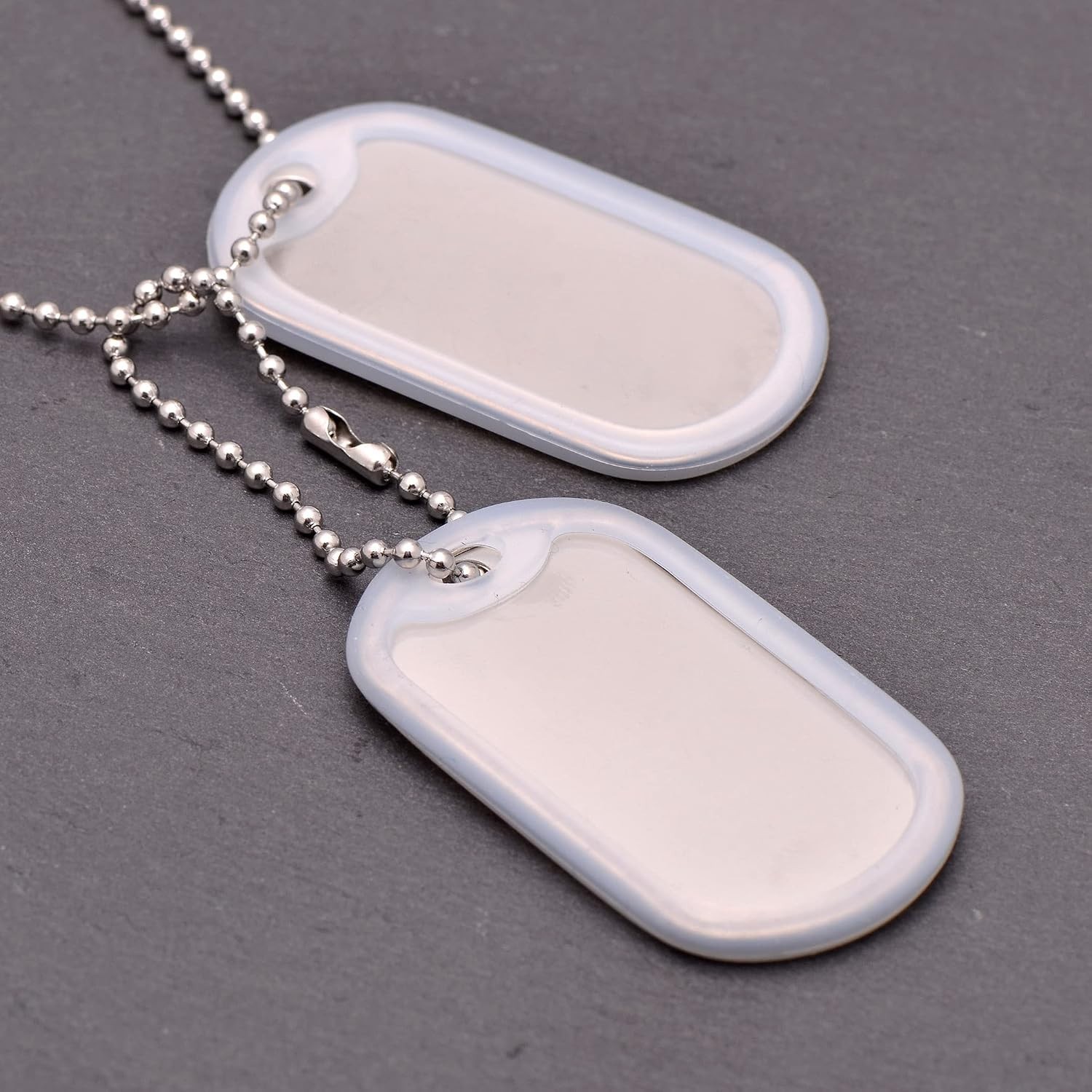 Personalized Stainless Steel Military Dog Tag Set with Chains & White Silencers