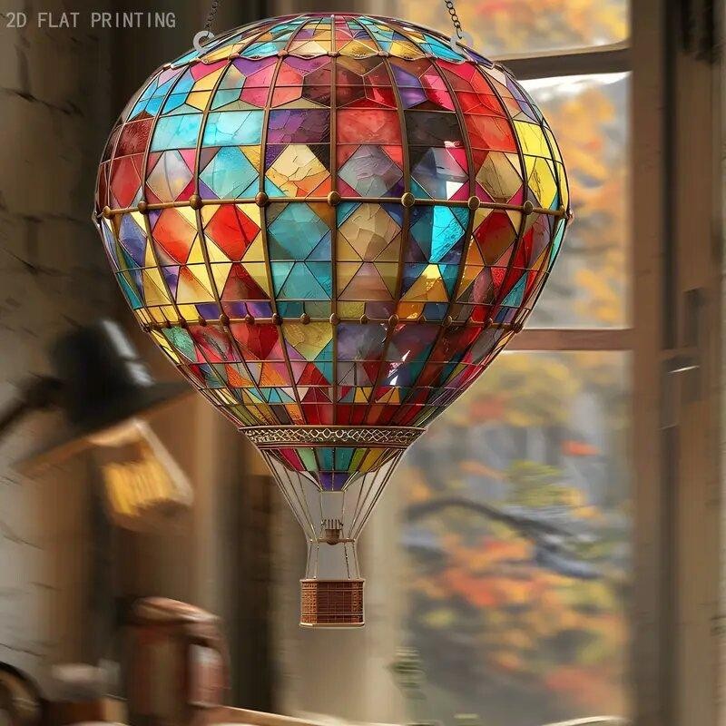 1pc 2D Acrylic Hot Air Balloon Light-Collecting Device Flower Window Pendant