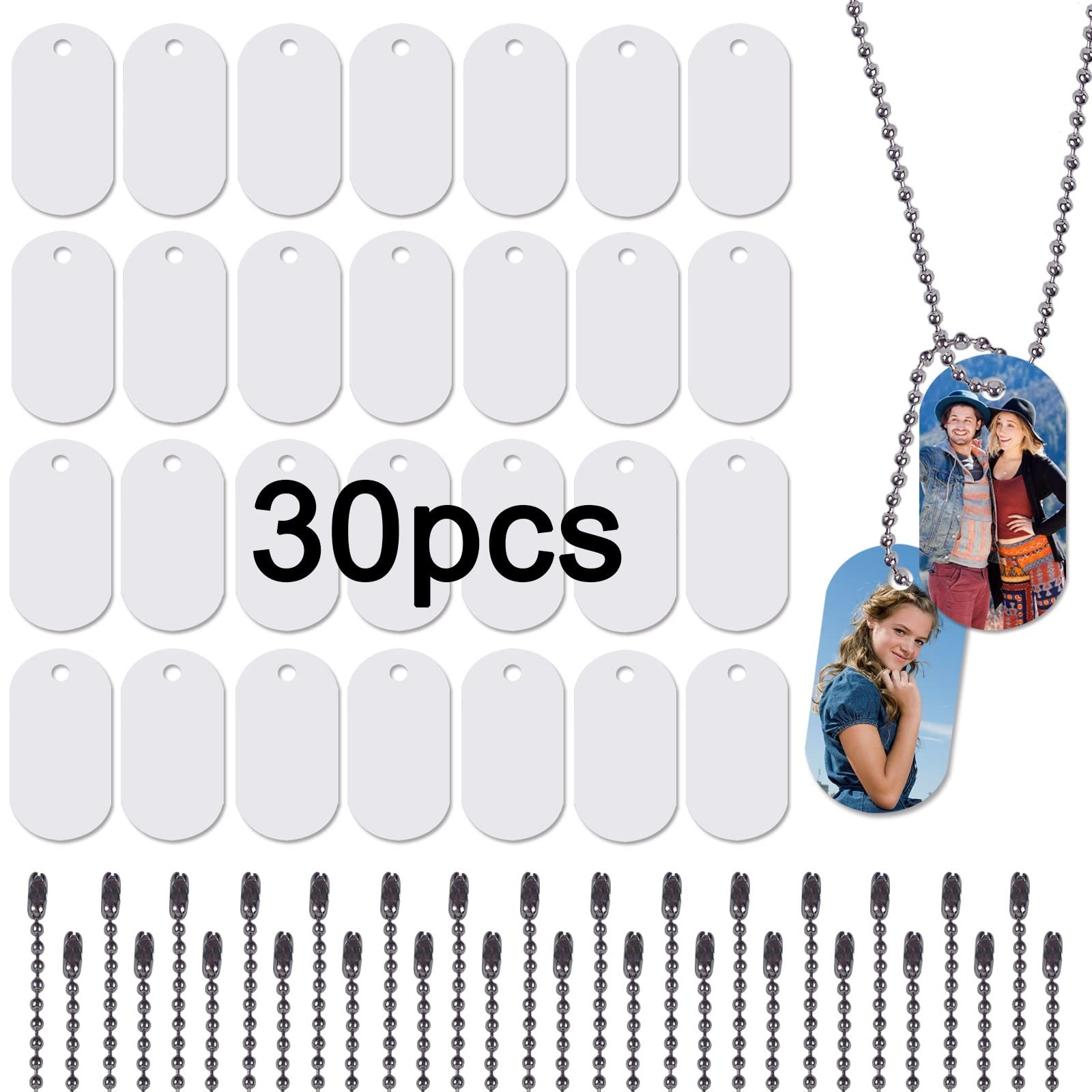 30 pcs Sublimation Blank Dog Tag Aluminum White Sublimation Stamping Tag Pend…