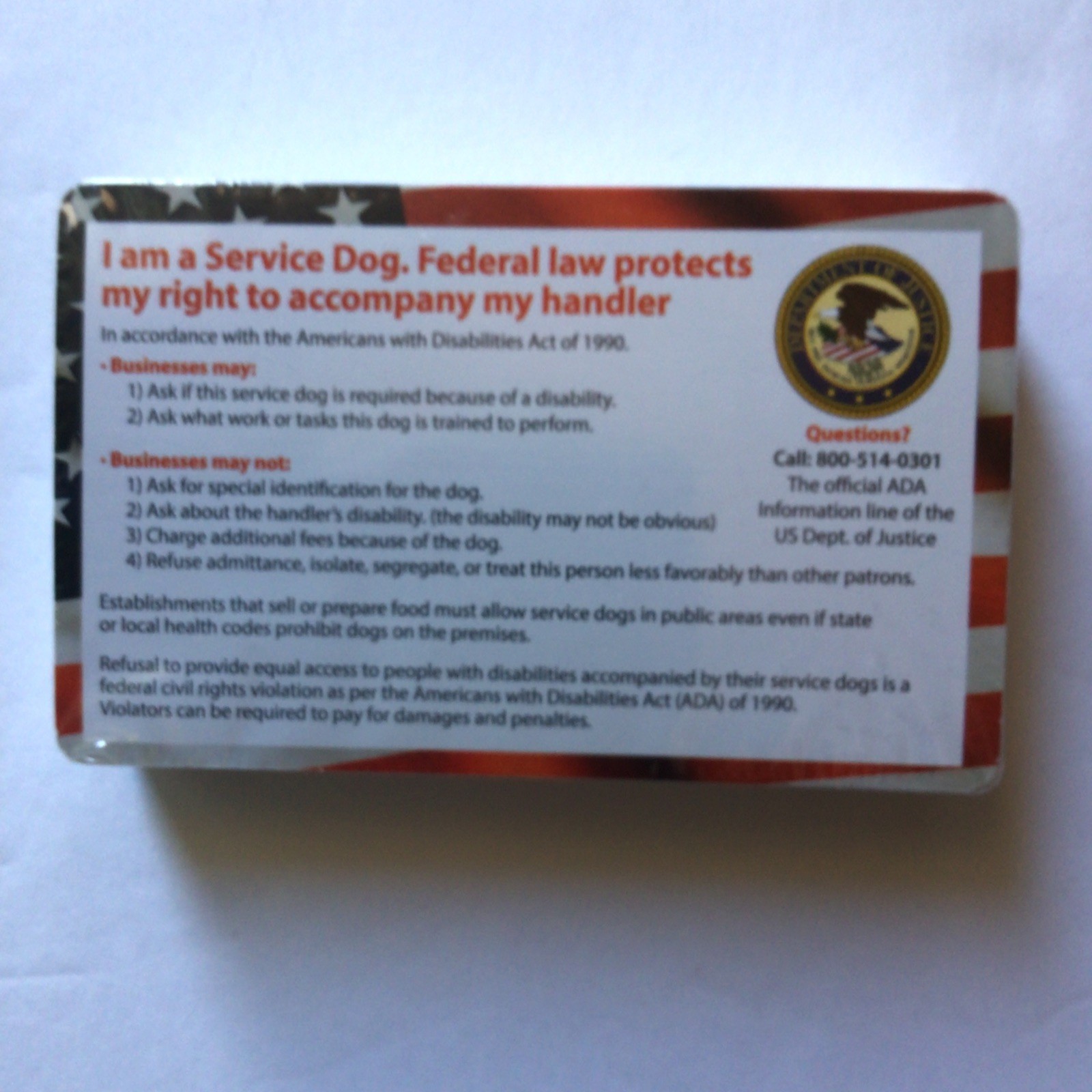 Pelto Service Dog ID Tag + 50 ADA Information Cards