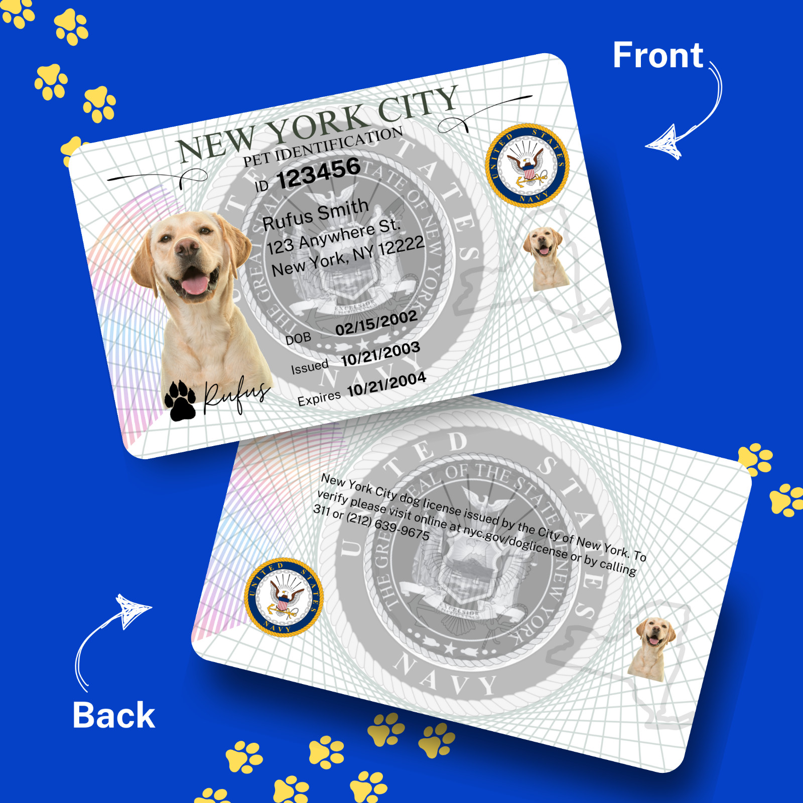 Custom NYC Pet ID Cards | ESA and Service Animal ID | ID Style Cards