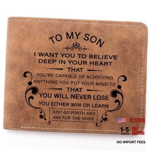 To My Son Gifts,Leather Wallet for Men,Engraved Personalized Leather I Want Son