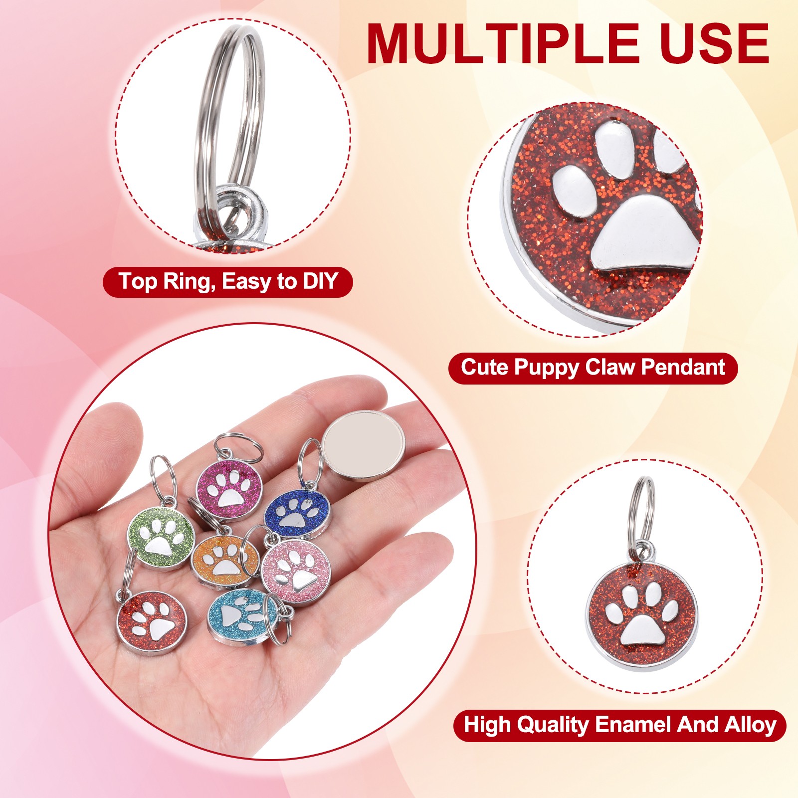 Enamel Paw Print Charm, 9Pcs Alloy Enamel Pendants, Green/Yellow/Dark Red
