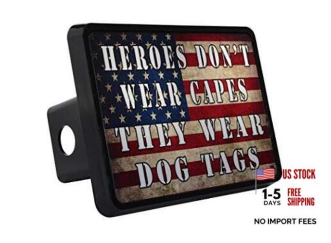 USA Flag Trailer Hitch Cover Plug US Patriotic Heroes Wear Dog Tags Military