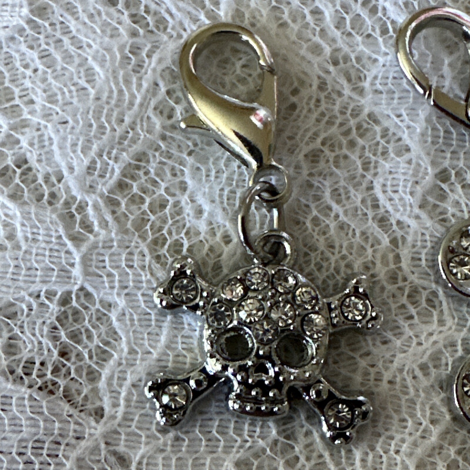Lot Of 2 Dog Cat Pet Silver Toned Collar Rhinestone Charms Skull & Bone